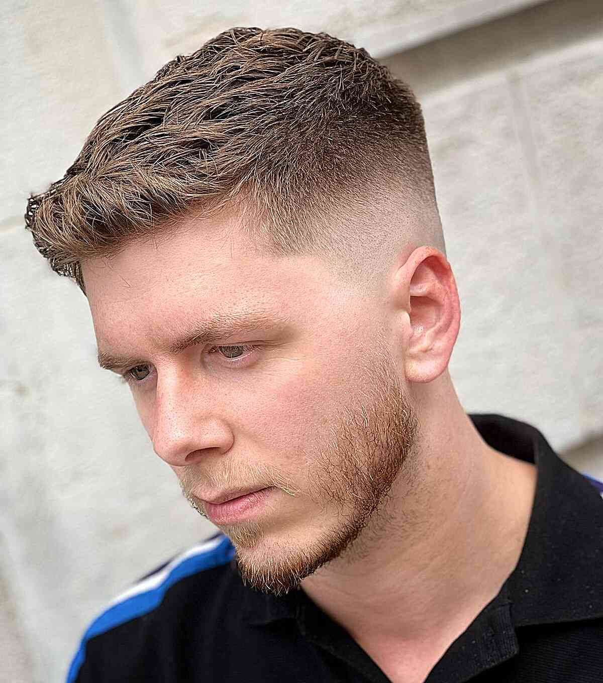 Textured and Faded Short Ivy League on Men's Wavy Hair