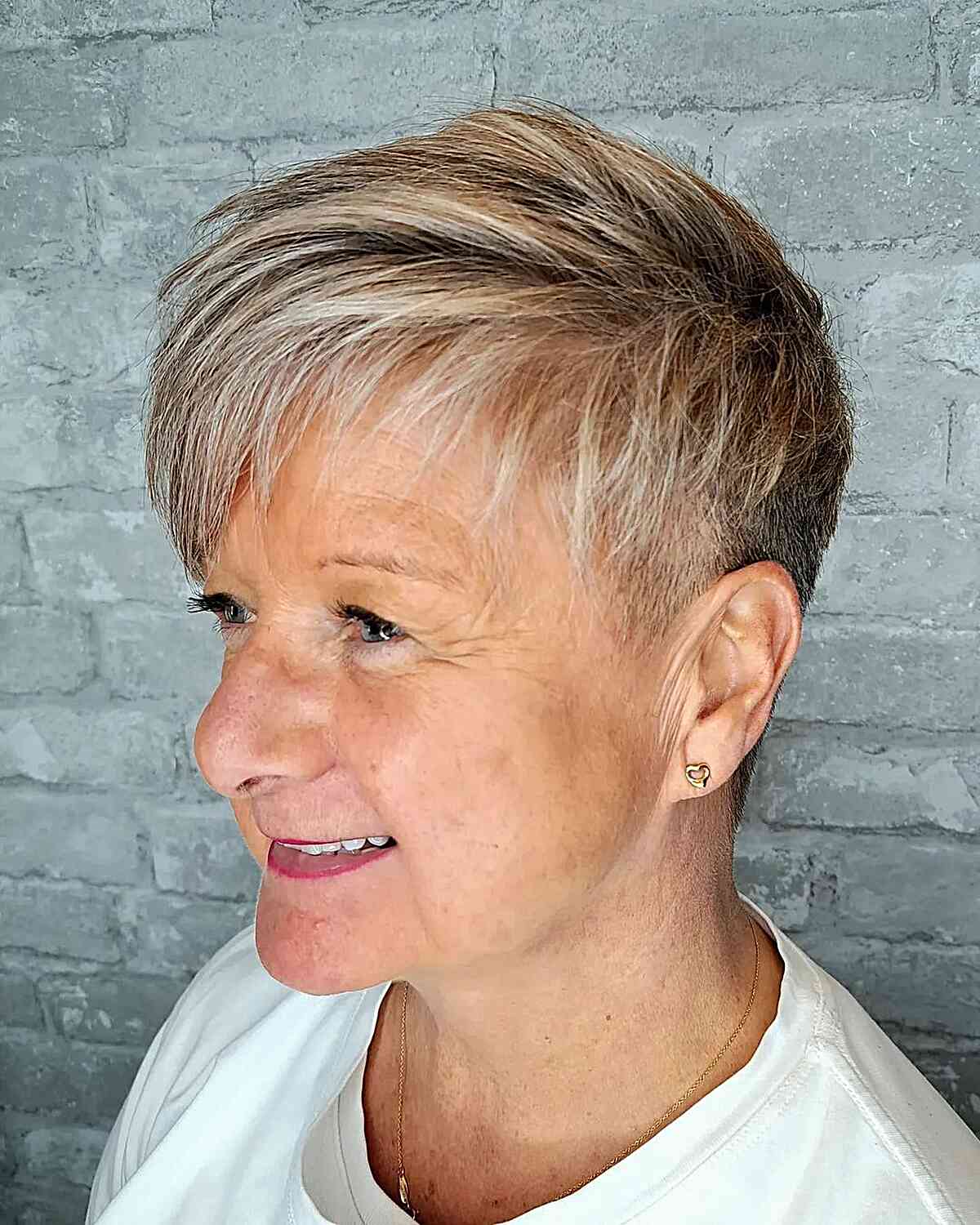 Textured and Undercut Pixie Cut with Fringe for older women with thin hair