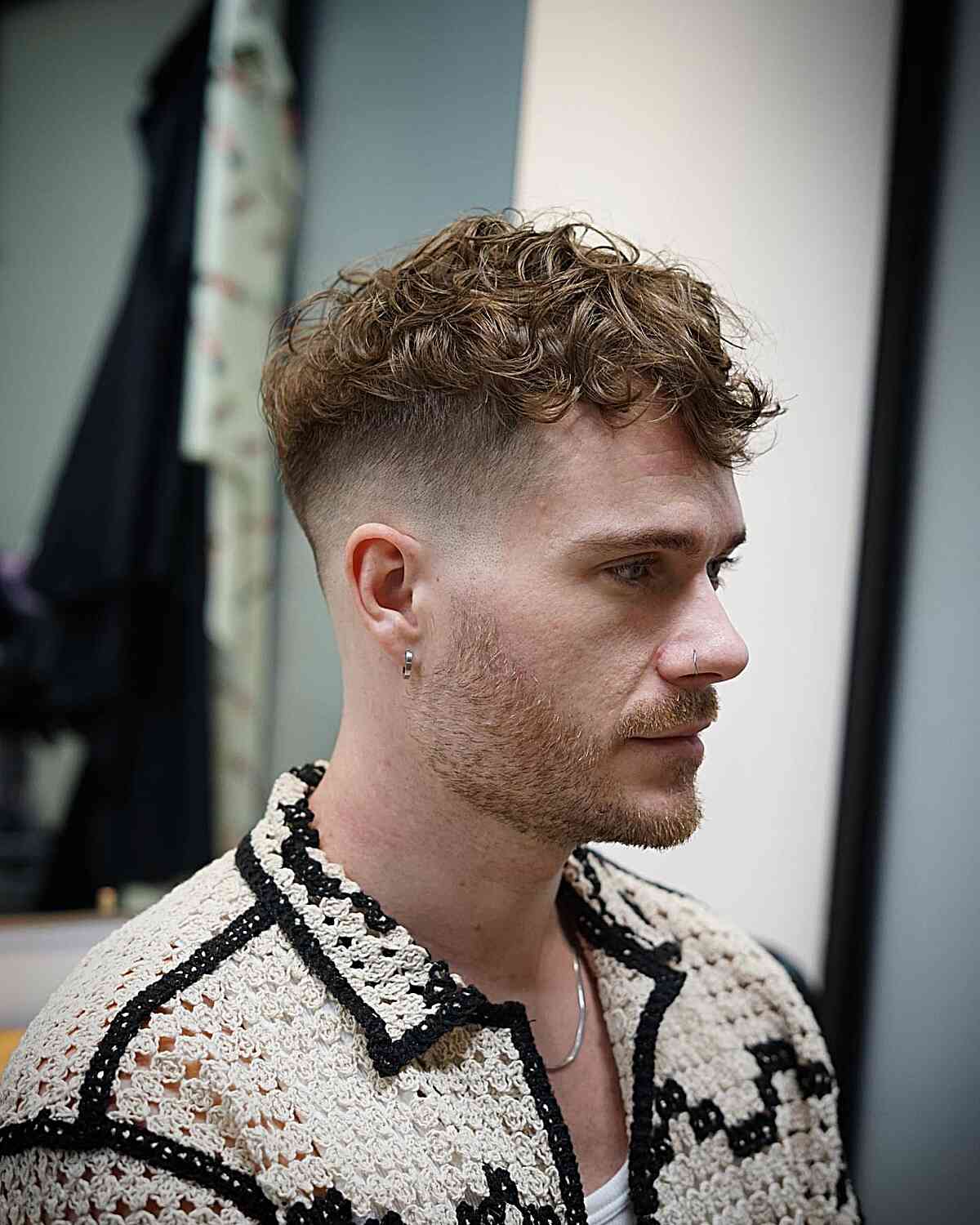 Trendy Textured Blonde Wavy Fringe and Low Taper Fade for Men