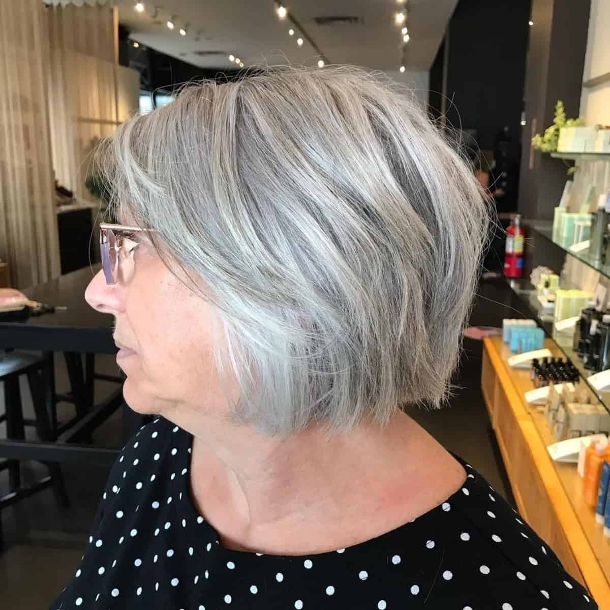 Textured Bob for Older Women with Glasses
