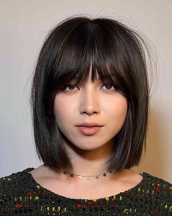 Textured Bob With A Choppy Fringe For Heart Faces 600x750 