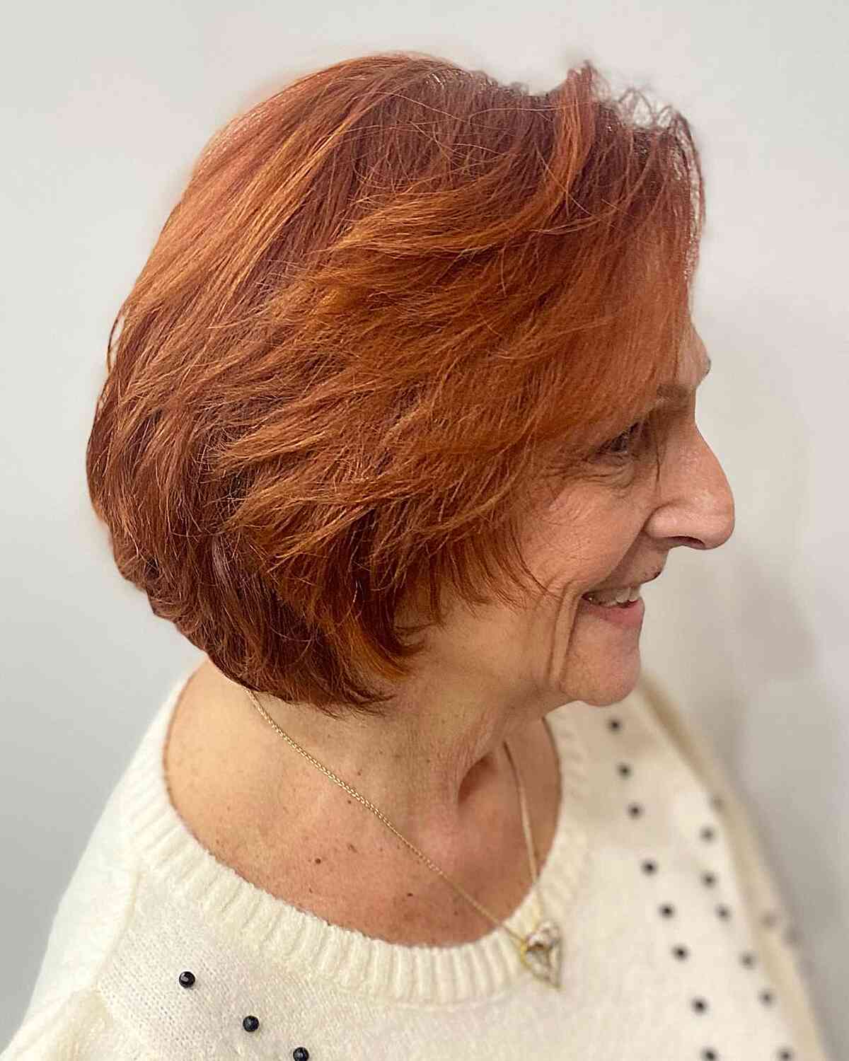 Neck-Length Textured Copper Bob for Fall and Seniors Over 60