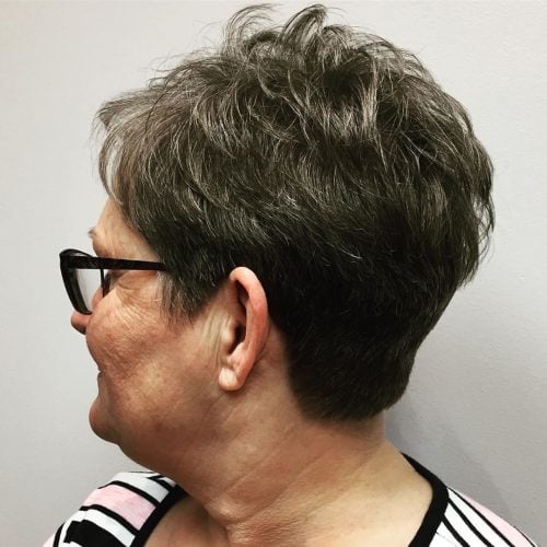 Stylish Textured Cut for Thick Hair for woman over fifty with glasses