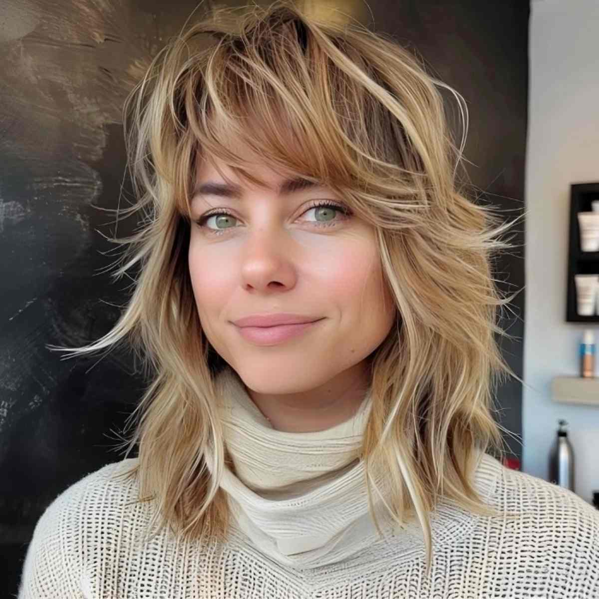 Textured Cut with Feathery Bangs for Fine Hair