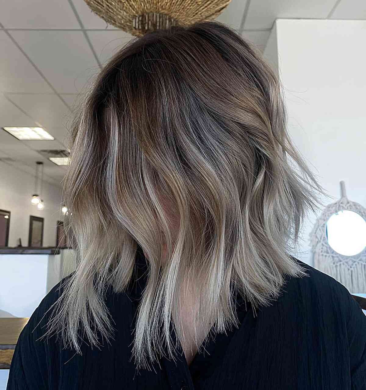 Textured Extra Long and Layered Inverted Bob