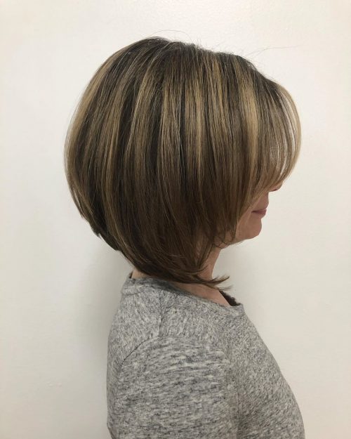 Textured inverted bob with bangs for fine hair