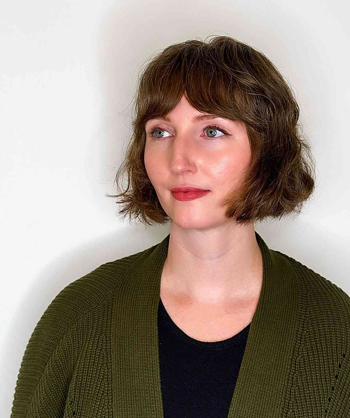 Short Textured French Bob Cut with Curtain-Style Swoopy Bangs