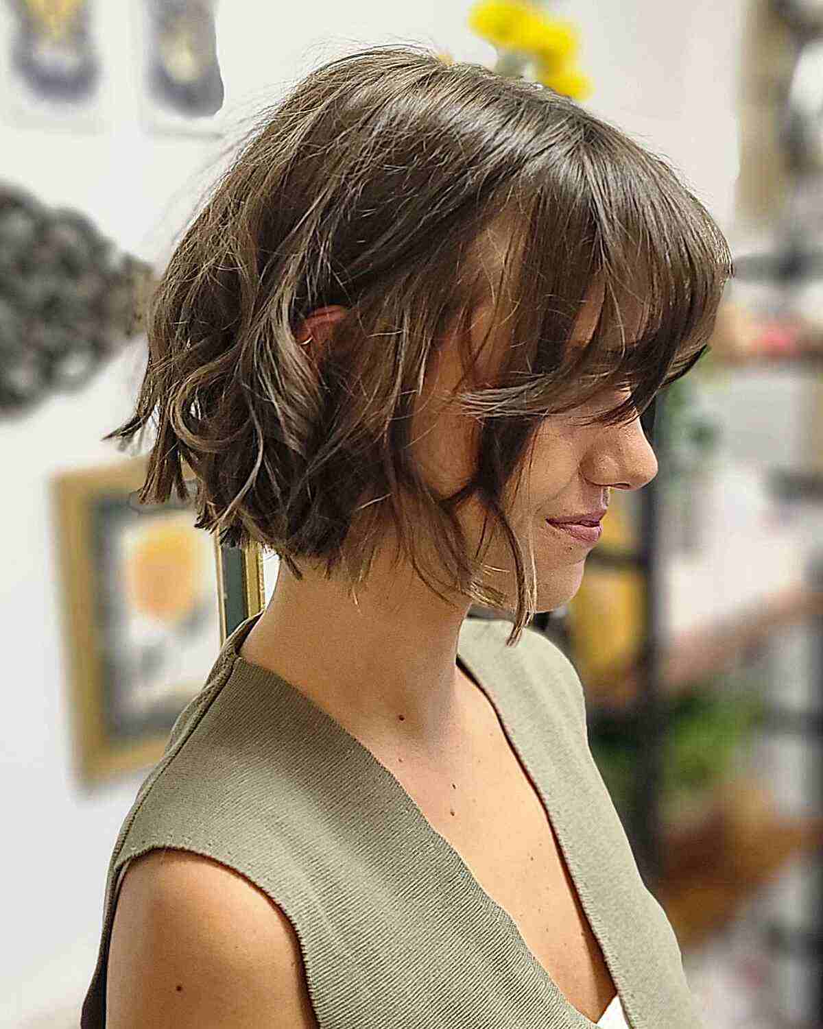 Textured Chin-Length French Bob with Fringe