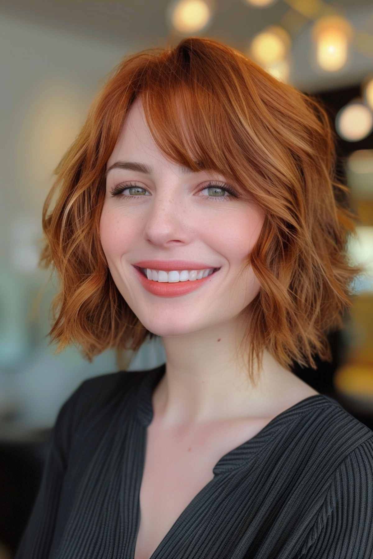 textured ginger bob featuring side fringe