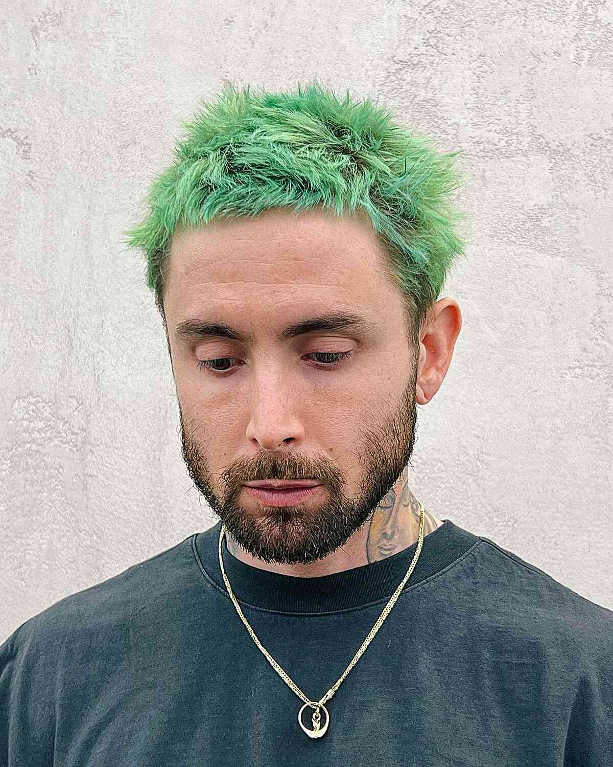 Textured Green Top Hair Color for Guys