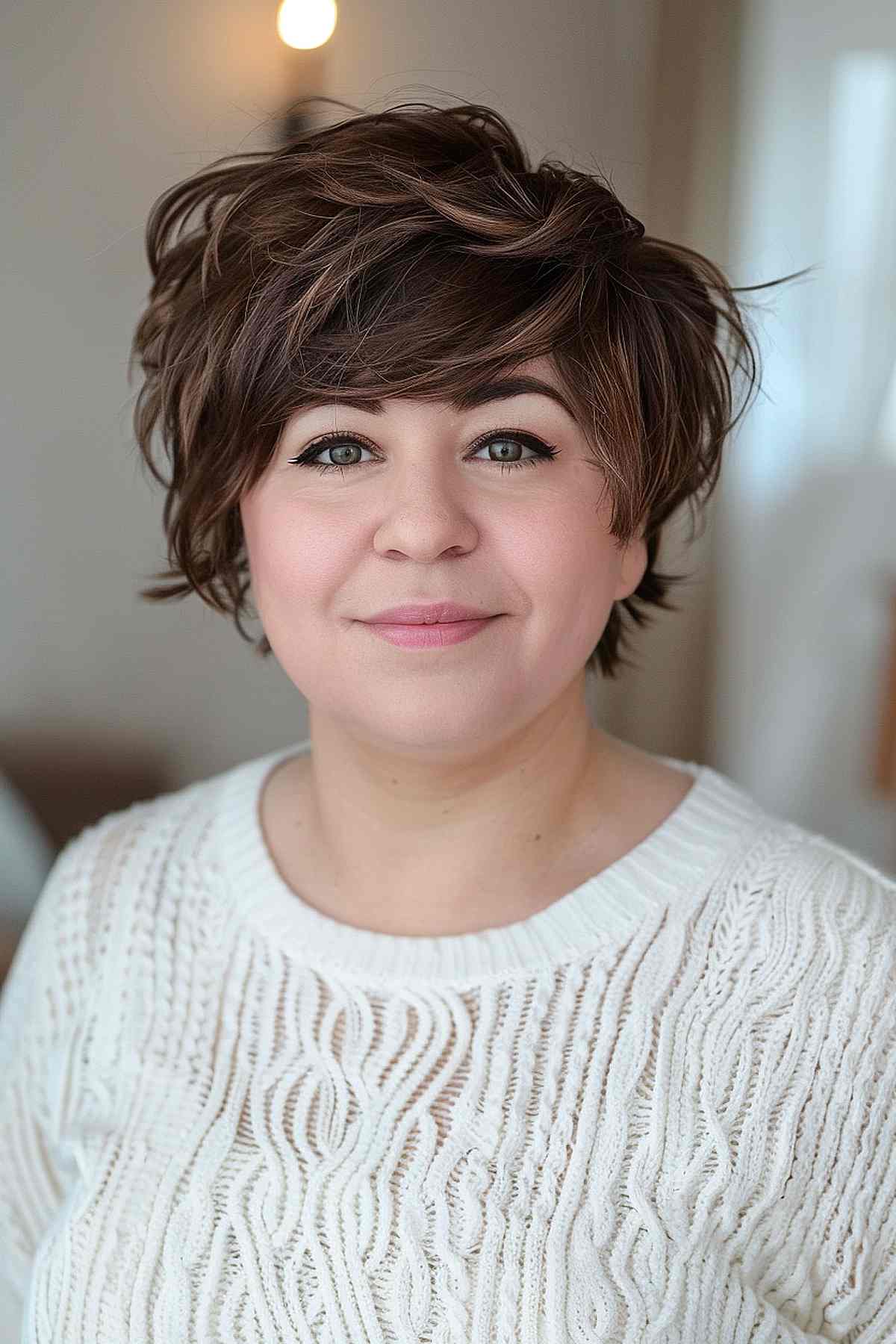 Textured layered pixie bob for thick hair with voluminous layers