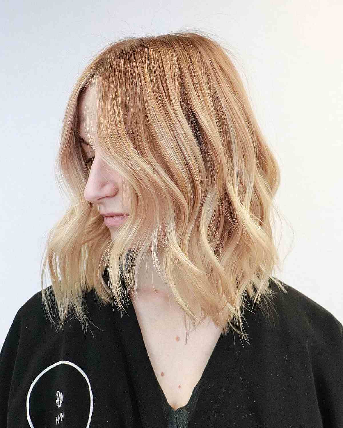 Textured Lob Cut with Waves for Thin Haired Ladies