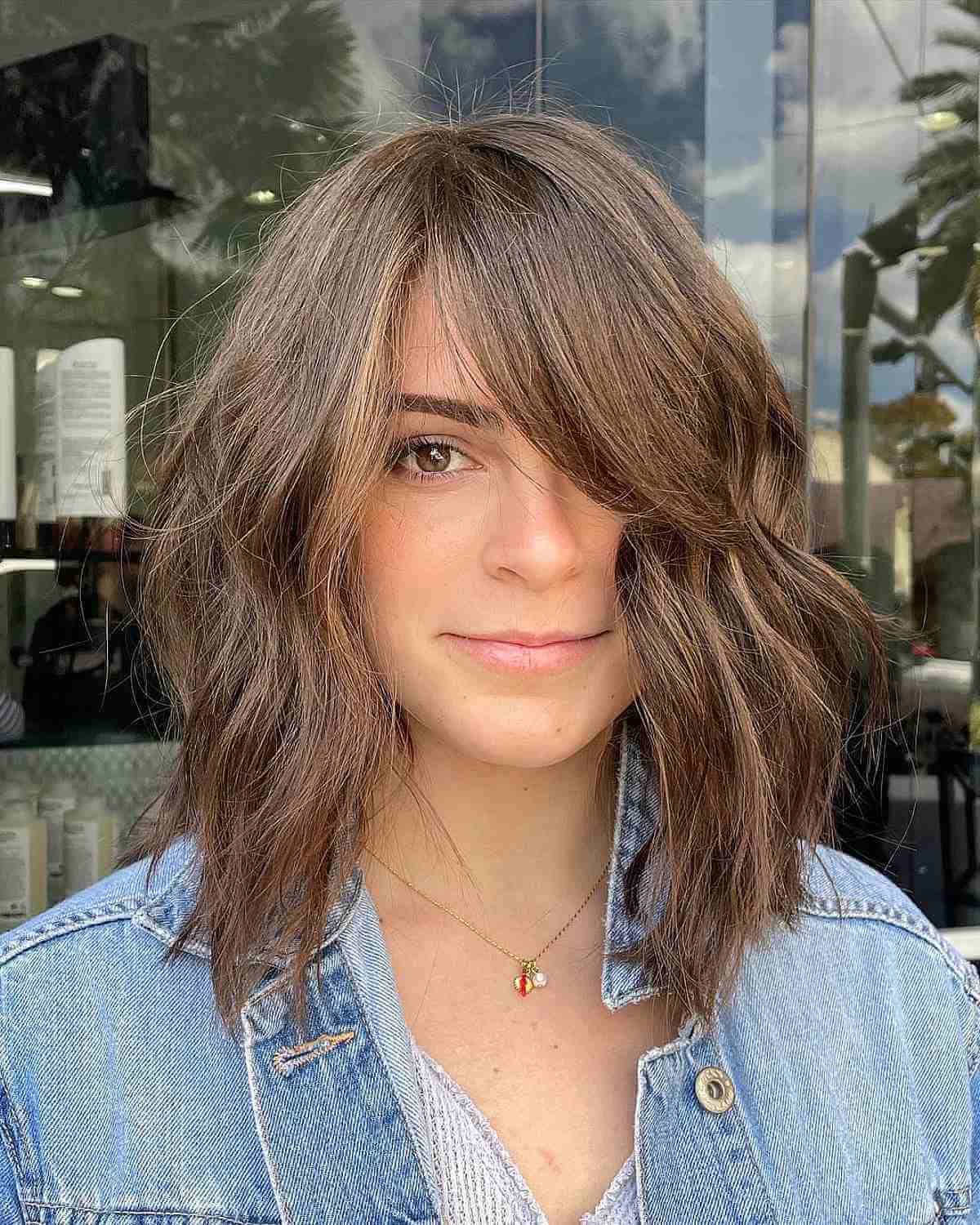 Textured Lob with Side Bangs for Thick Hair
