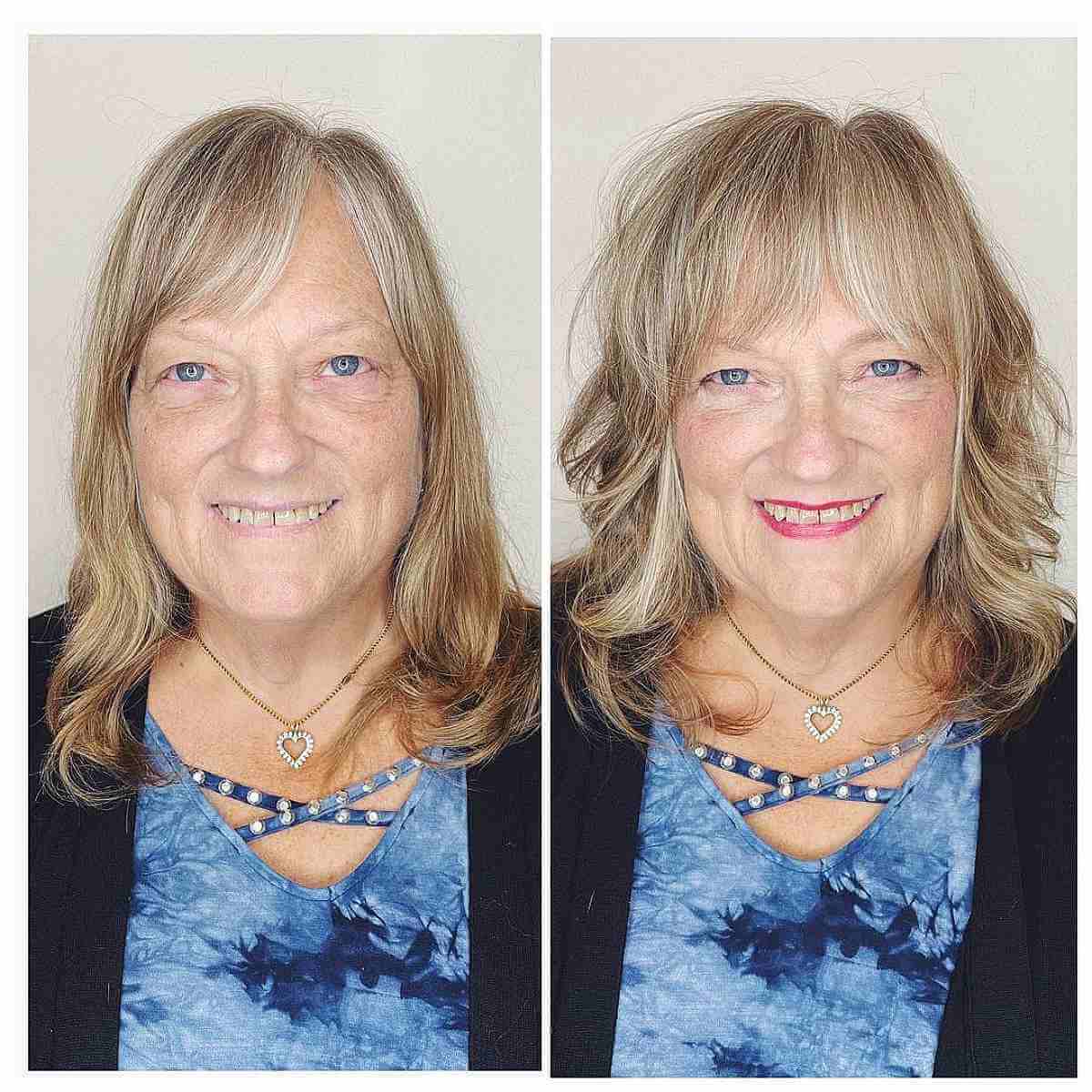 Textured Lob with Thin Bangs for Women Over 70