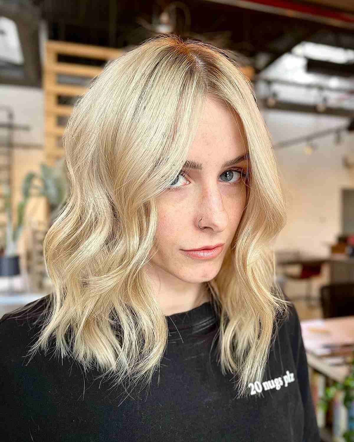 Textured Long Blonde Bob with Soft Waves