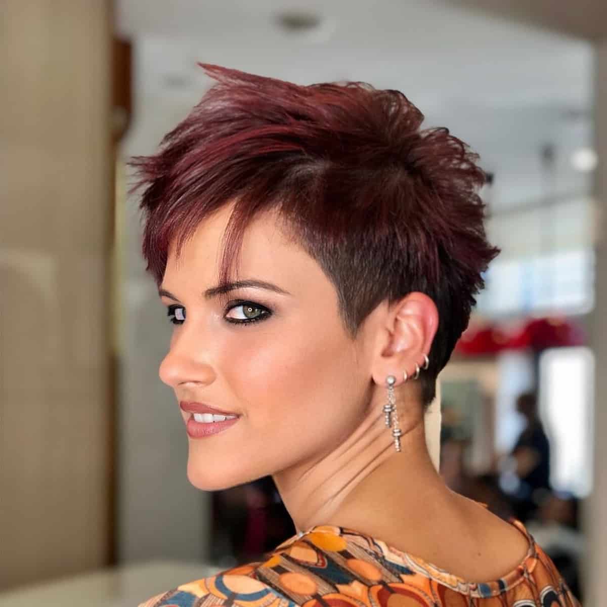 Textured Long Top Pixie with the Short Shaved Side and a Fringe