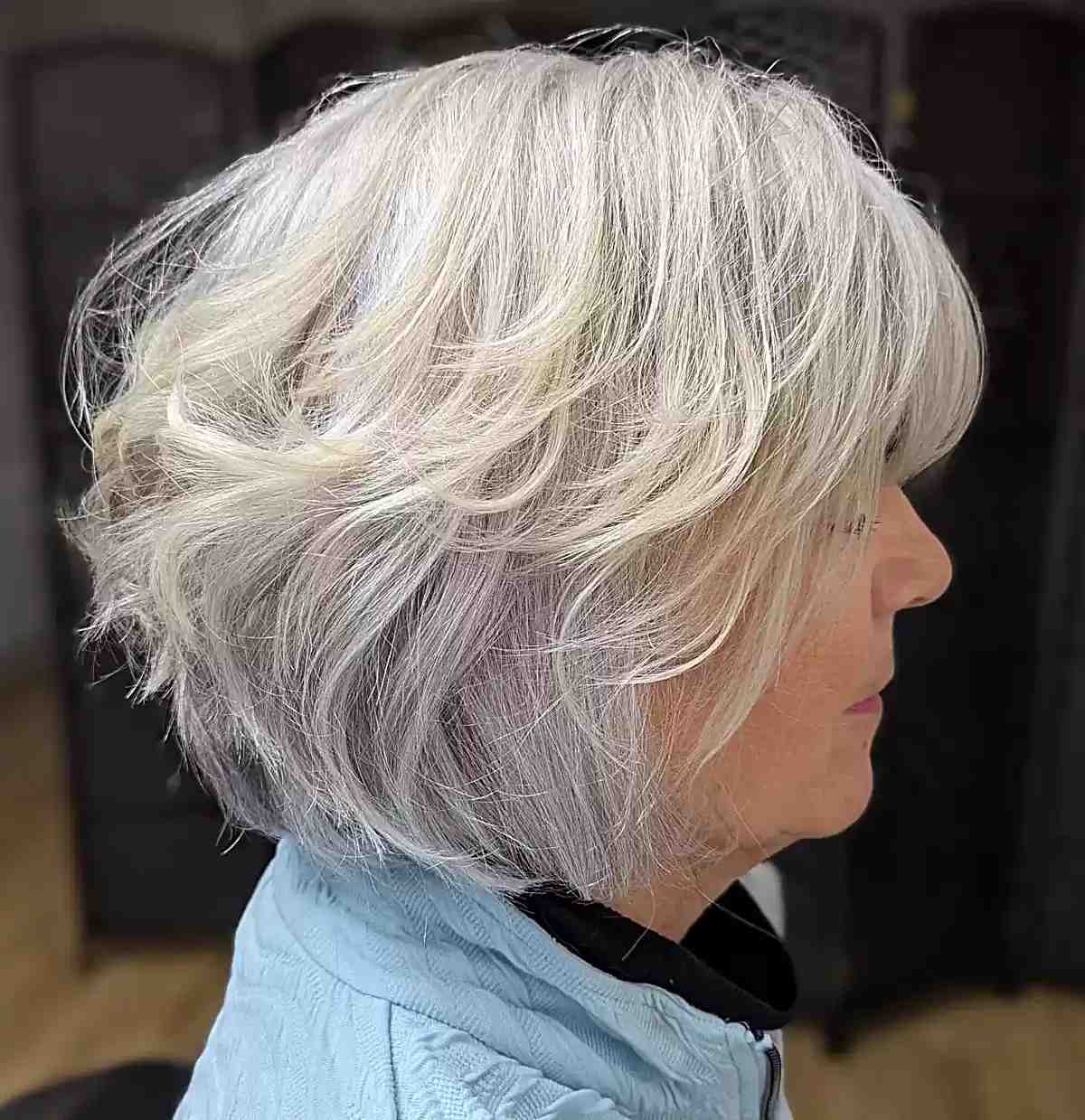 Textured Messy Grey Bob with Shorter Layers for Older Women