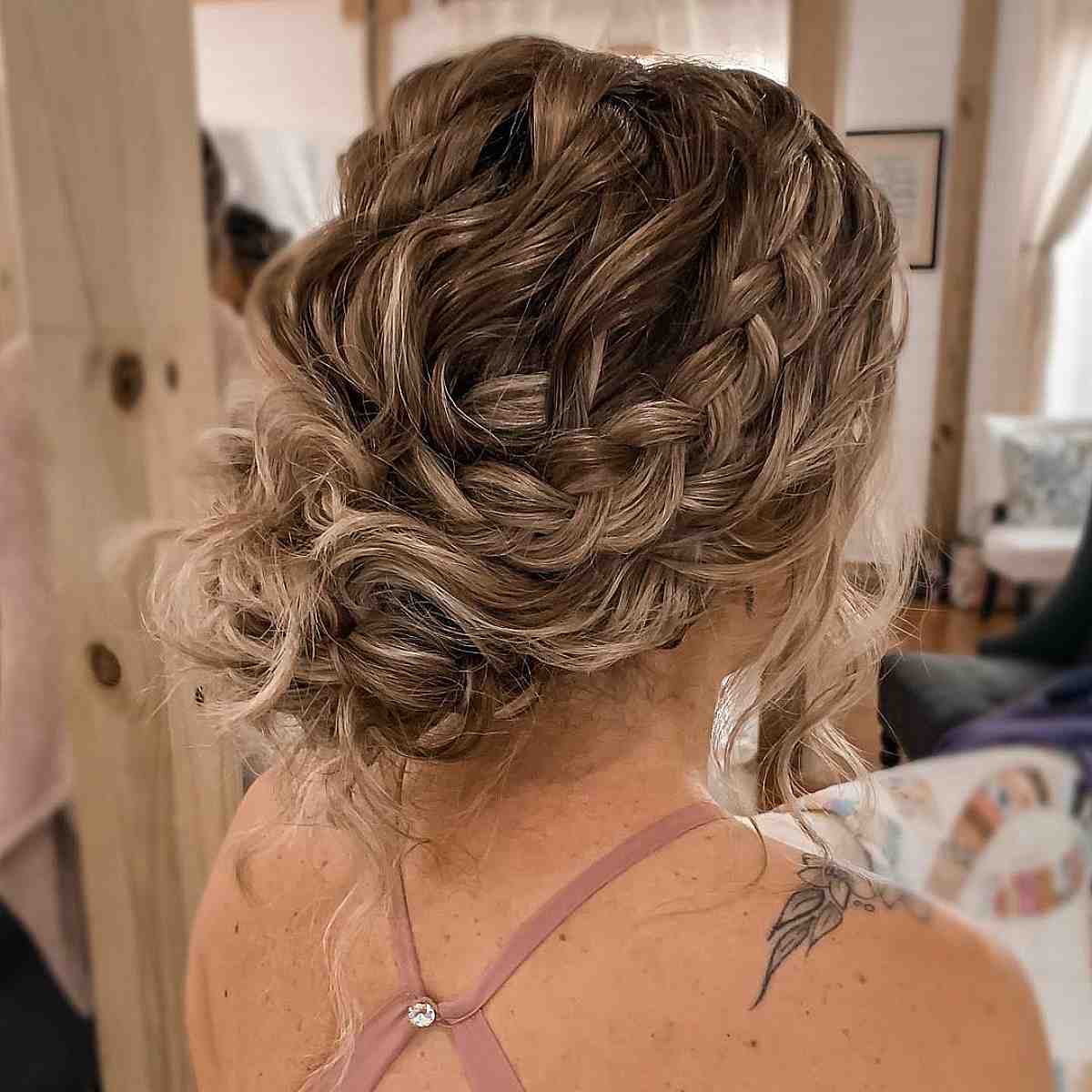 Textured Messy Updo for Curly Prom Hair