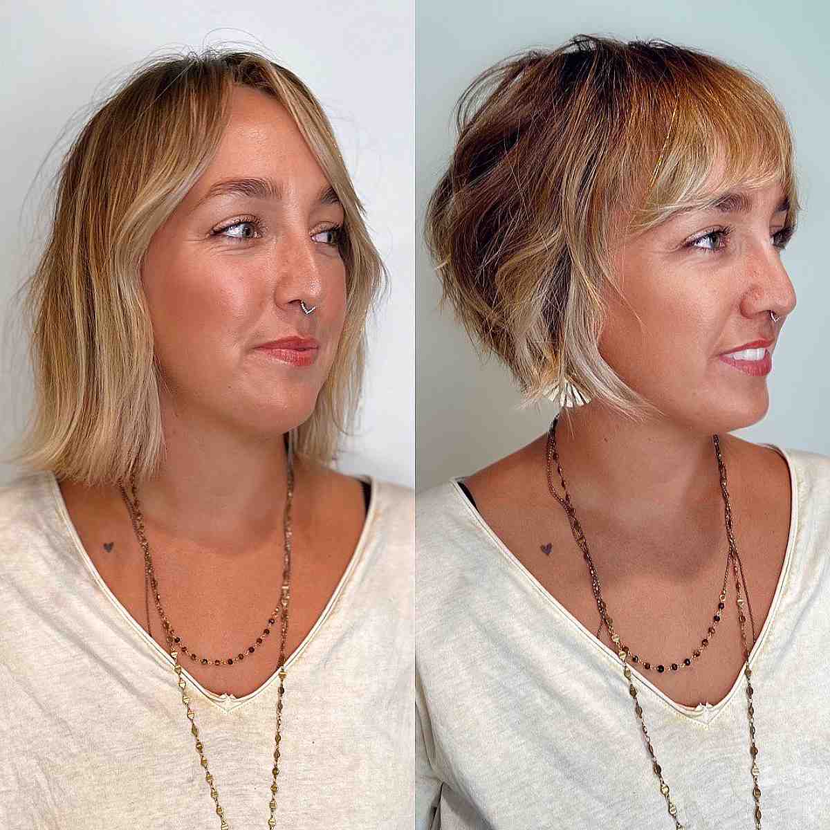 Textured Mini Stacked Bob with Feathered Bangs