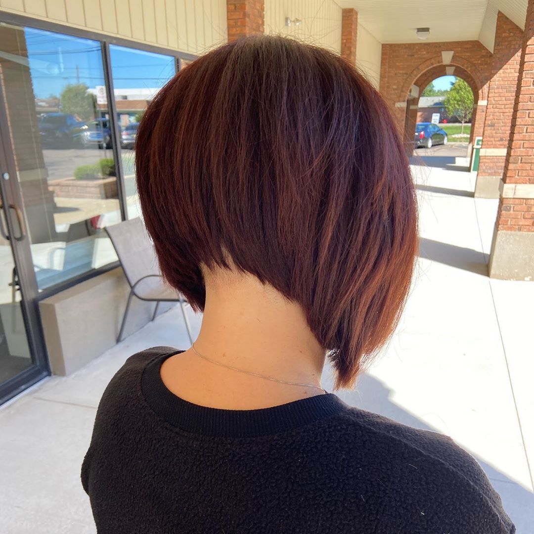 Textured neck length layered inverted bob cut