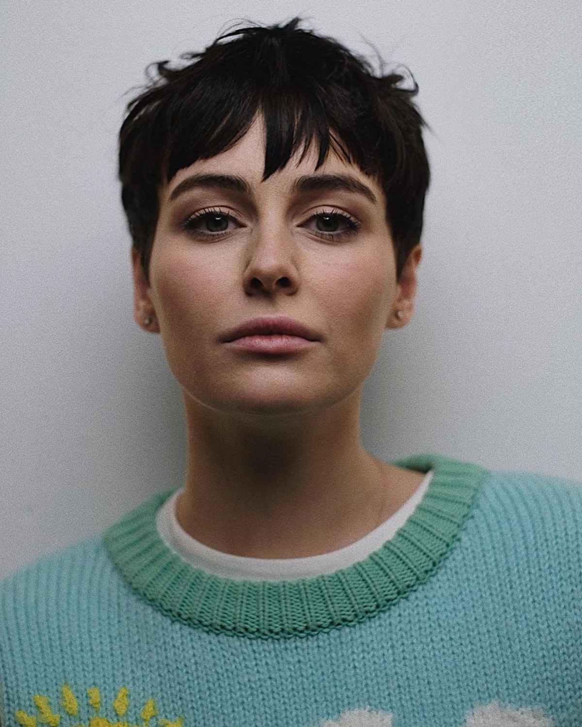 Textured pixie cut with tousled fringe on fine to medium hair