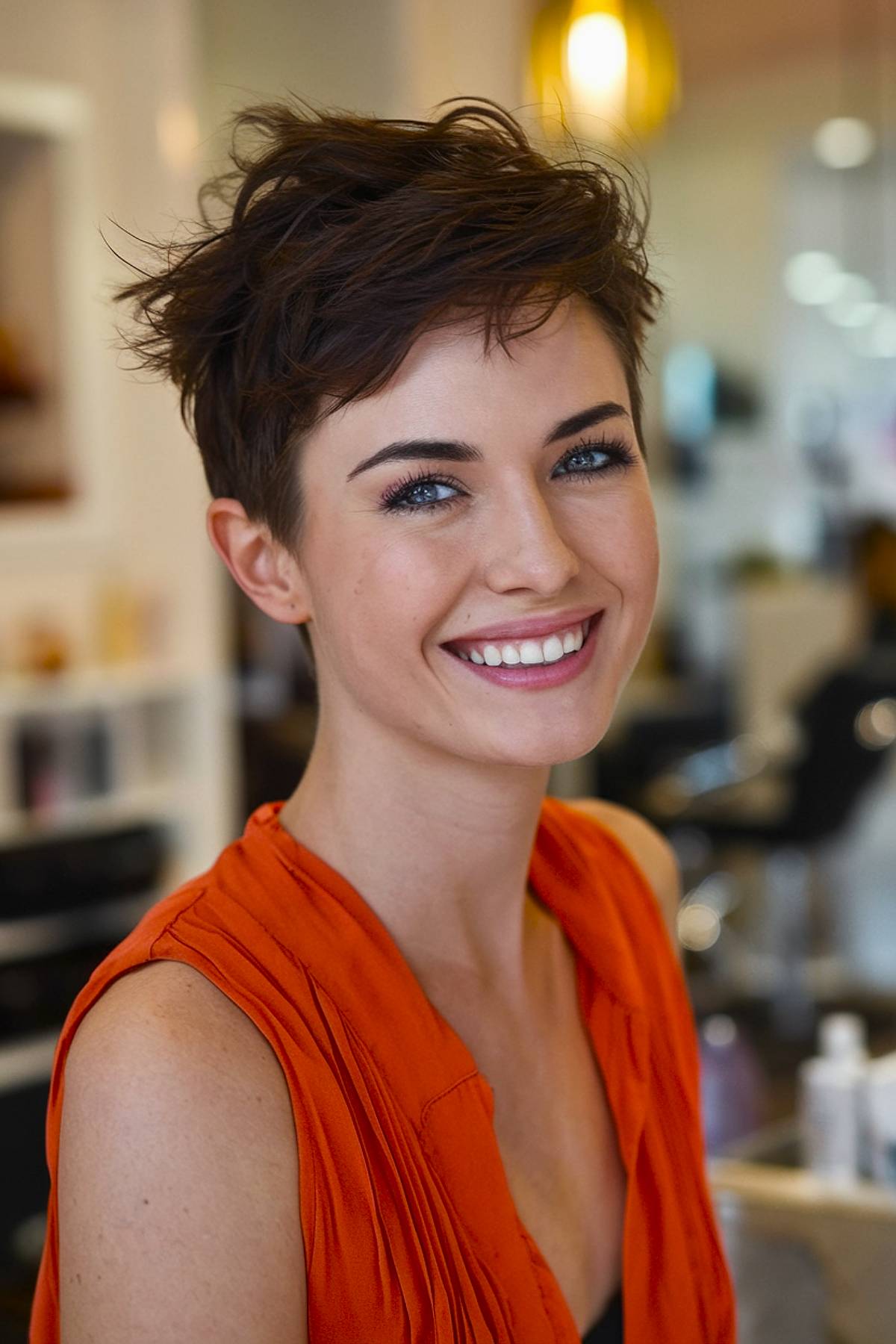 Edgy textured pixie cut for short dark hair with volume and movement