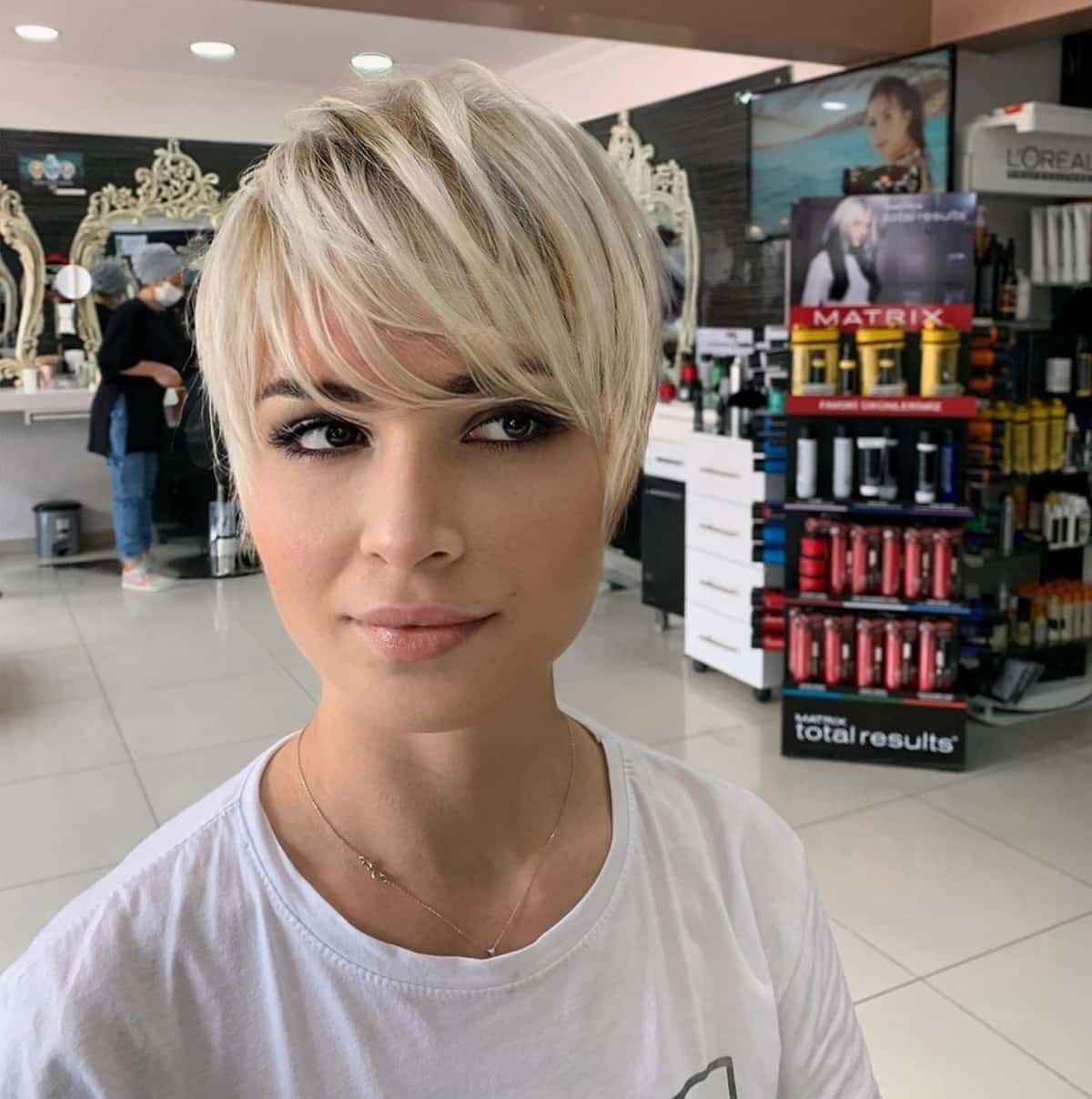 Textured Pixie with Long Side-Swept Bangs for Square Faces