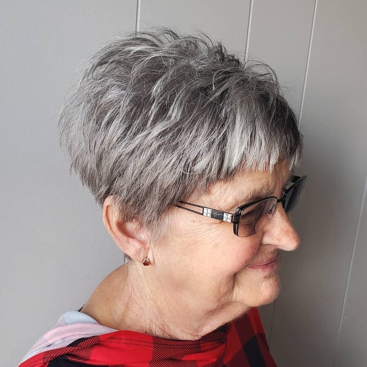 Textured pixie for older women with thin hair