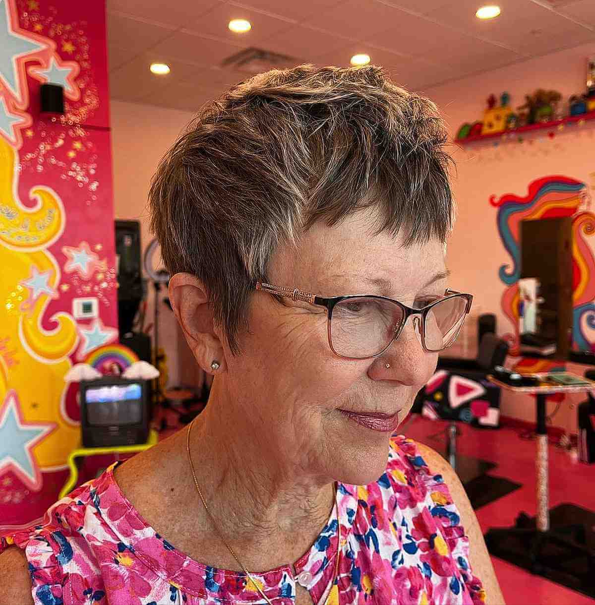 Textured Pixie with Razor Cutting for Old Ladies
