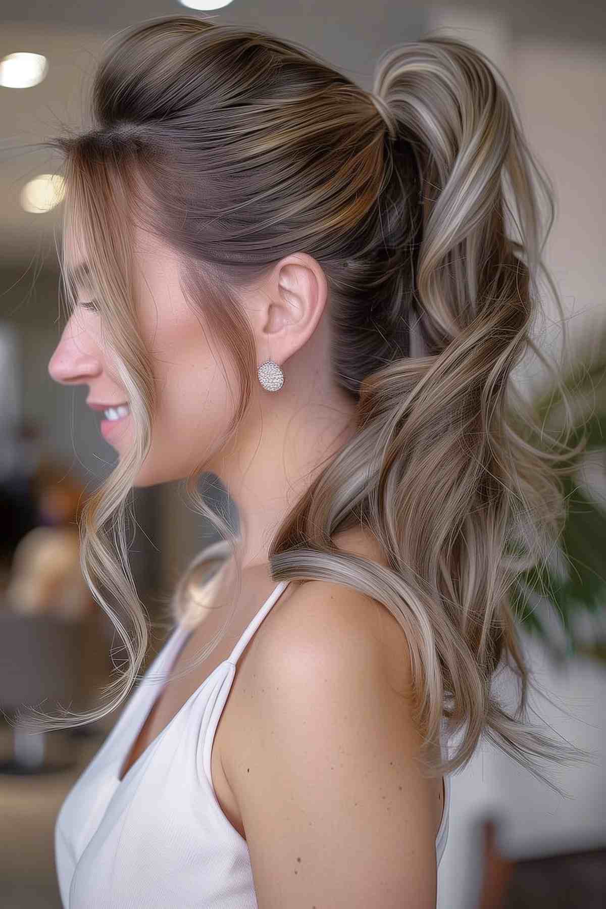 textured ponytail with loose waves for women