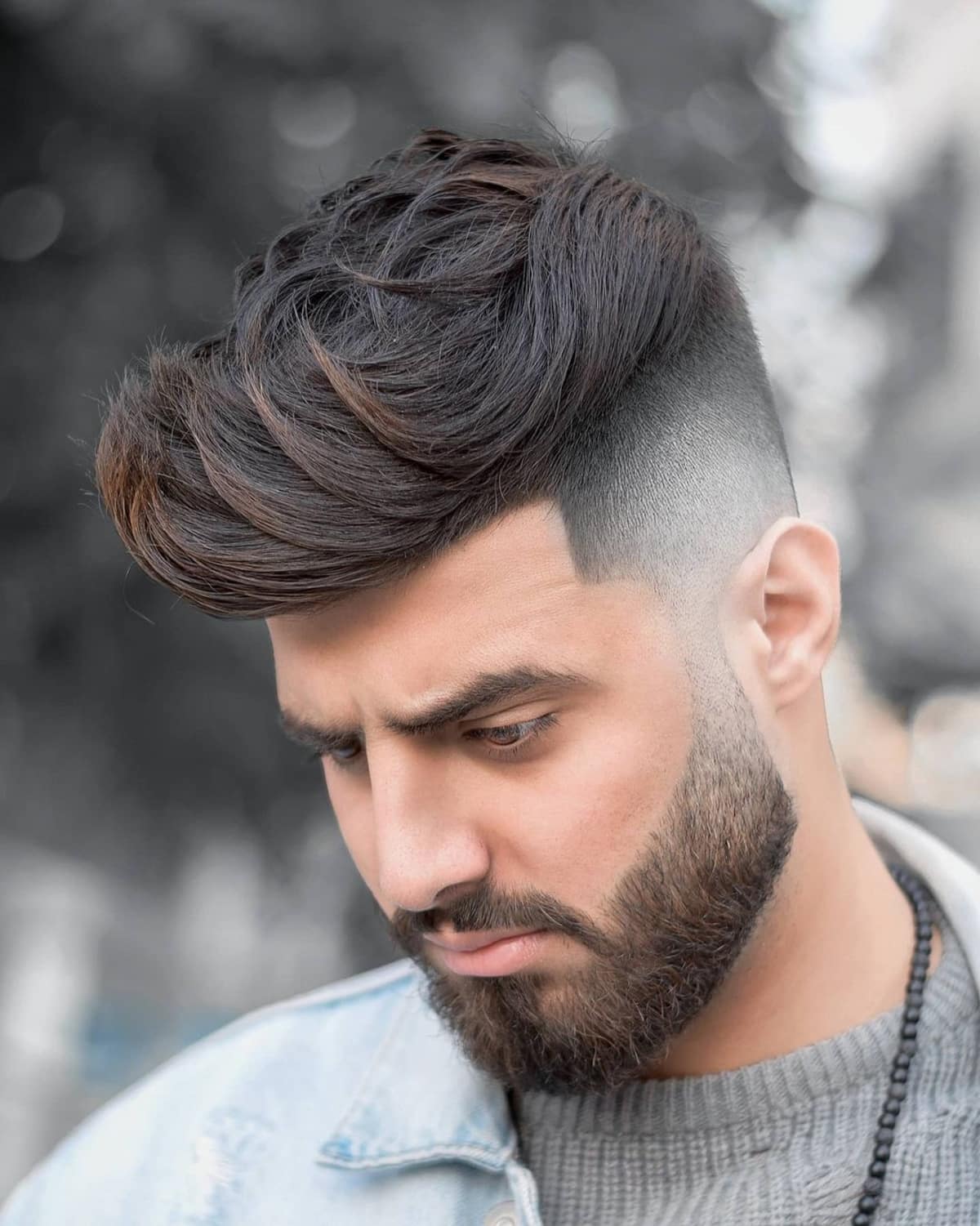 Textured quiff with temple fade