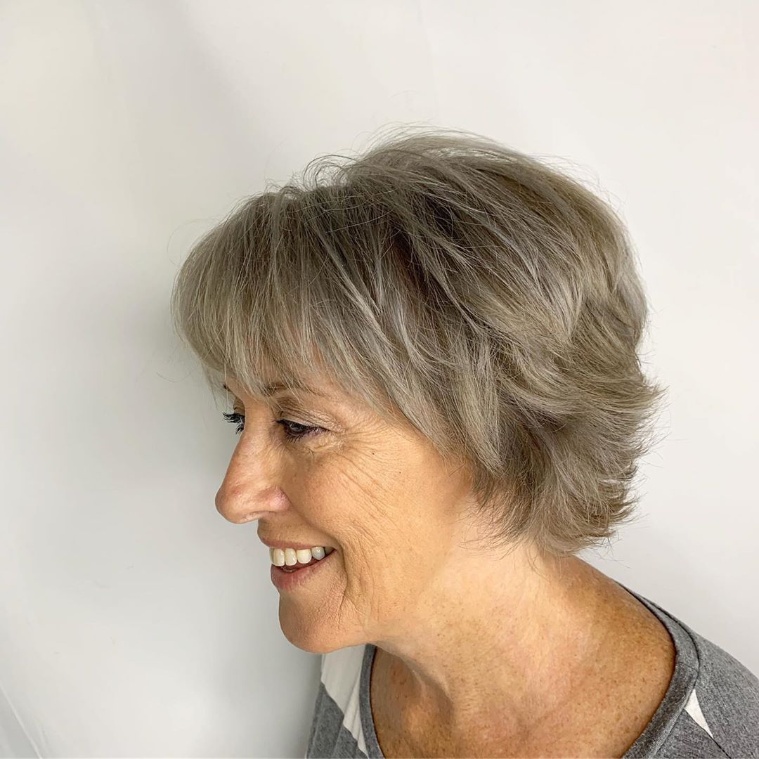 Casual textured short bob haircut for woman over 70 