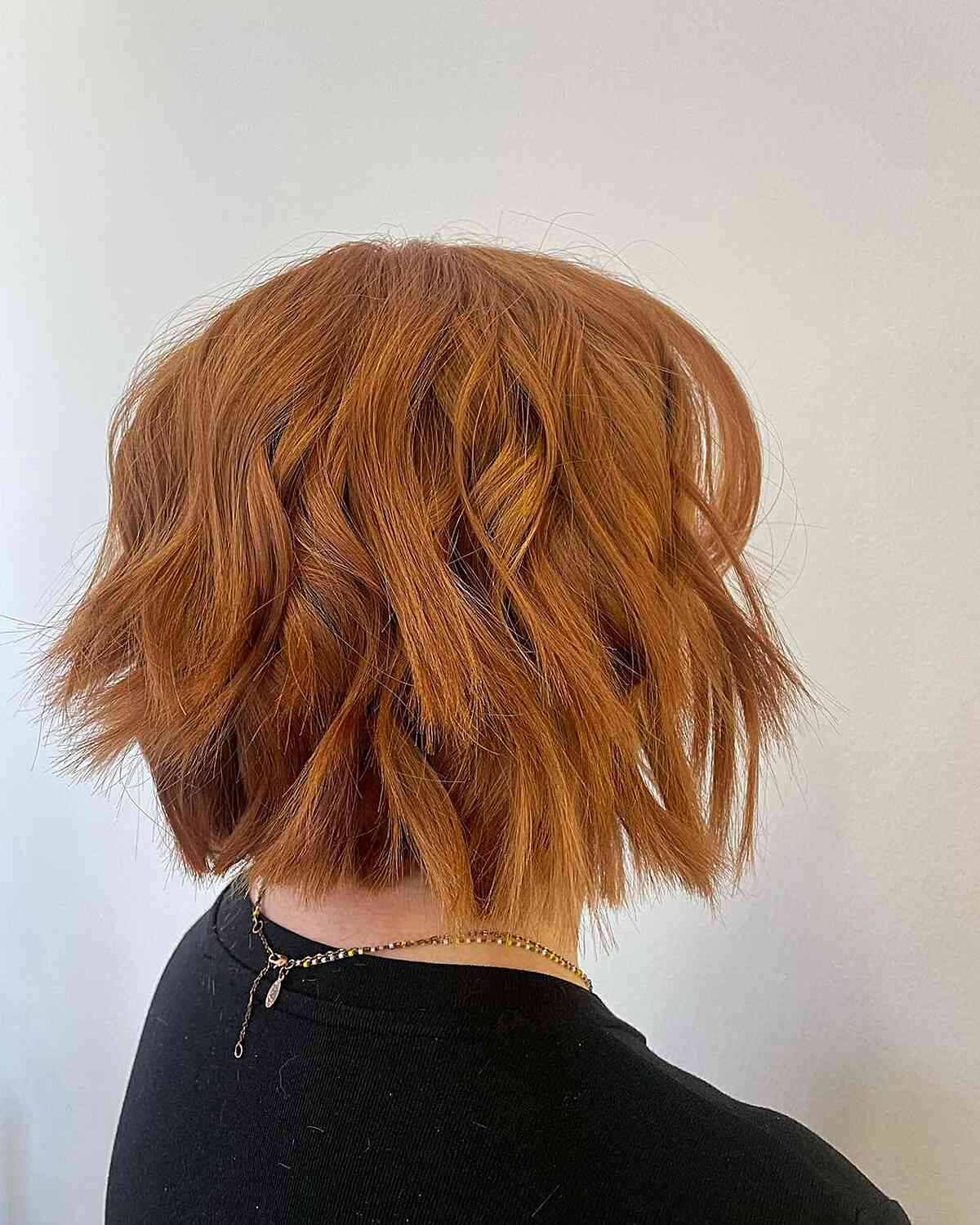 Textured Short Bob with Beach Waves for Copper Hair