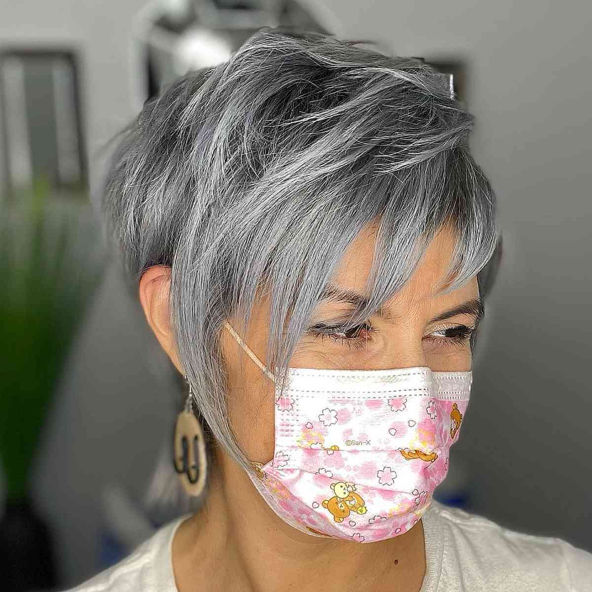 Textured Silver Pixie with Chunky Bangs