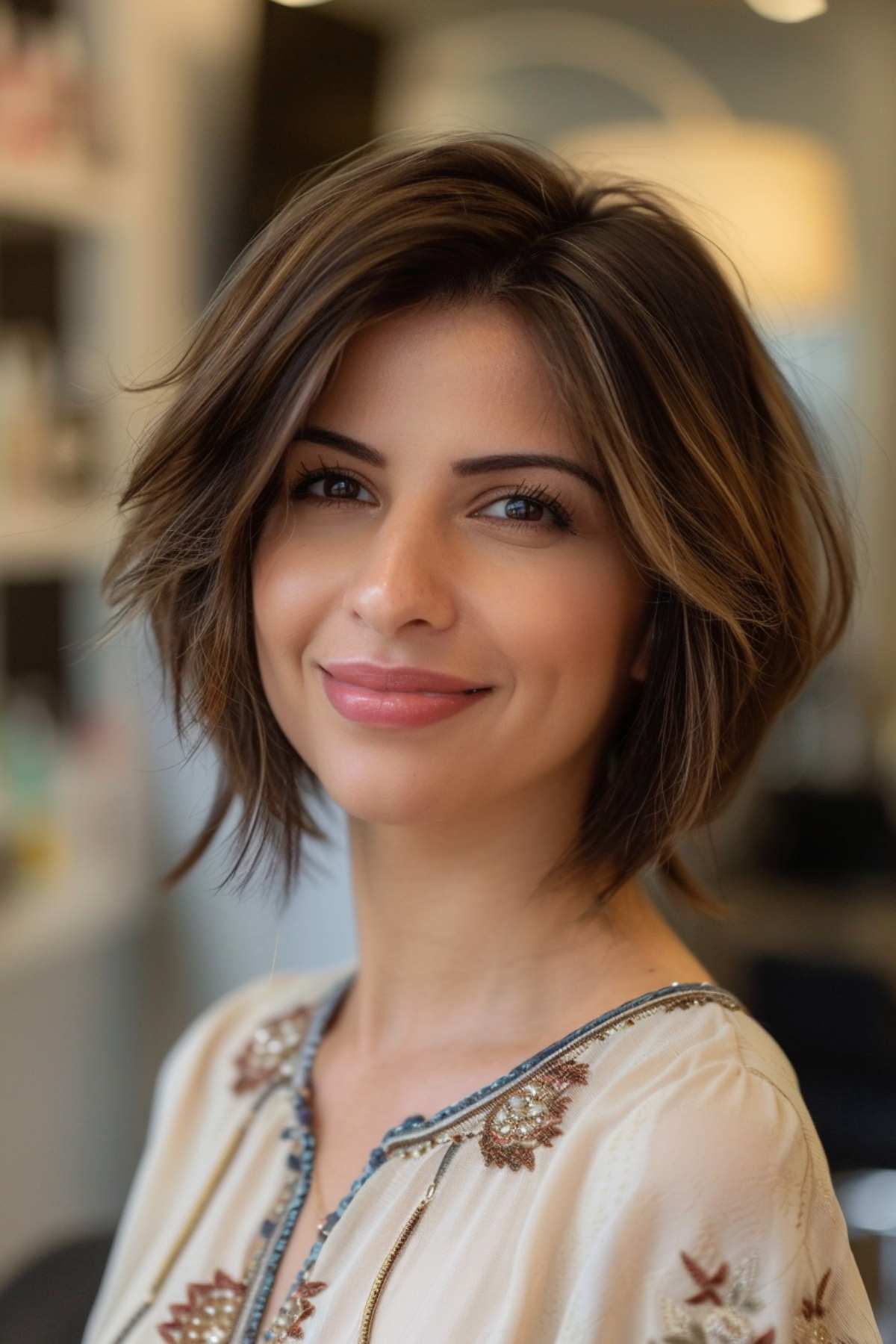 textured straight bob with layers and side part