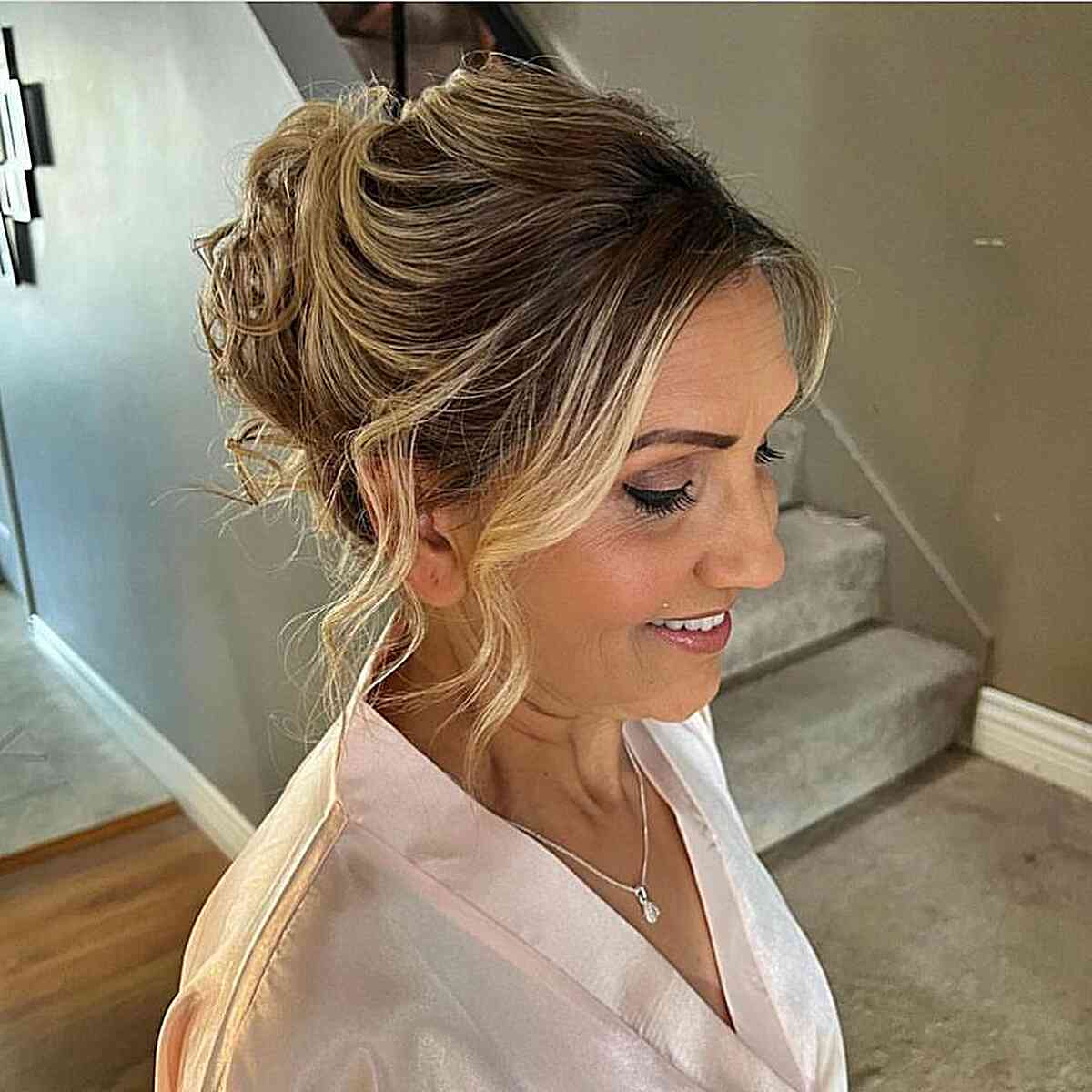 Textured Wavy High Updo for Moms of the Groom