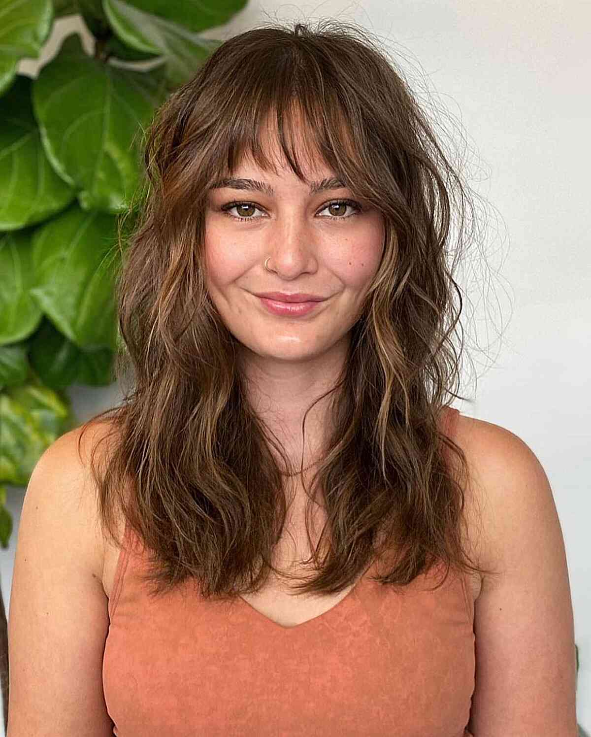 Textured Wolf Cut with See-Through Fringe for Mid-Length hair