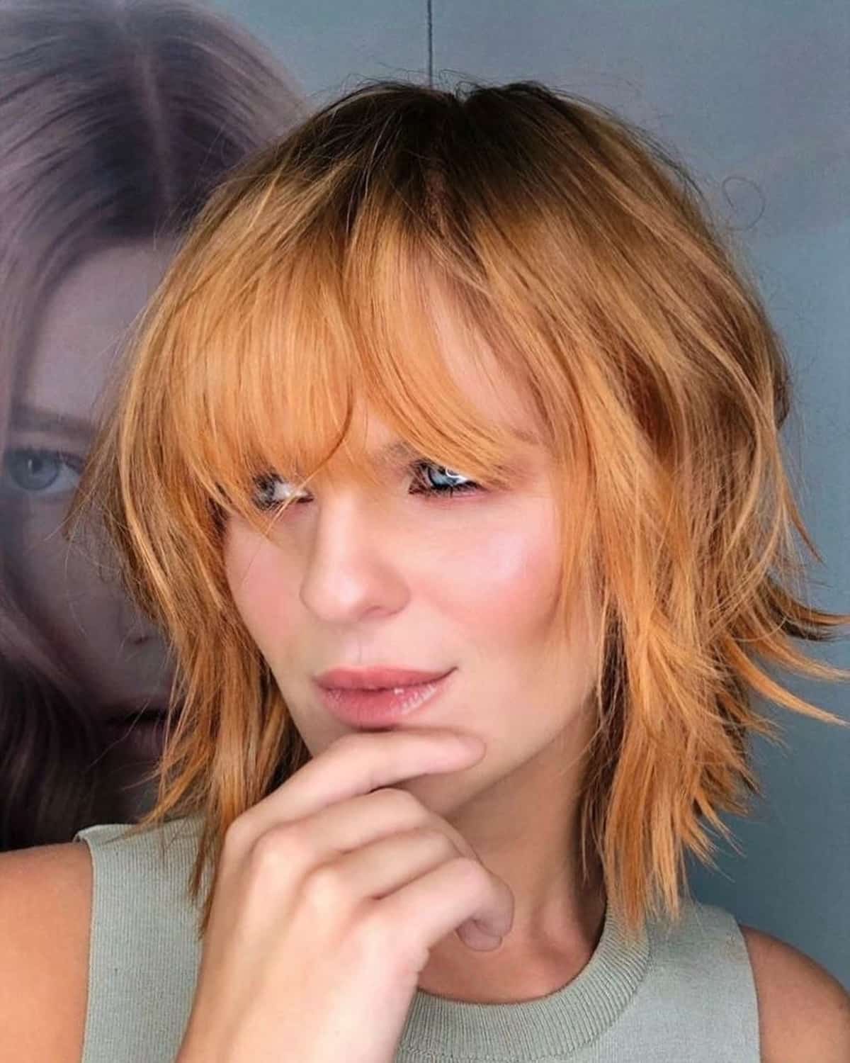 Texturized Messy bob with bangs for thin hair