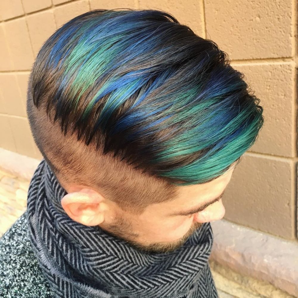 blue and green highlights on natural black hair