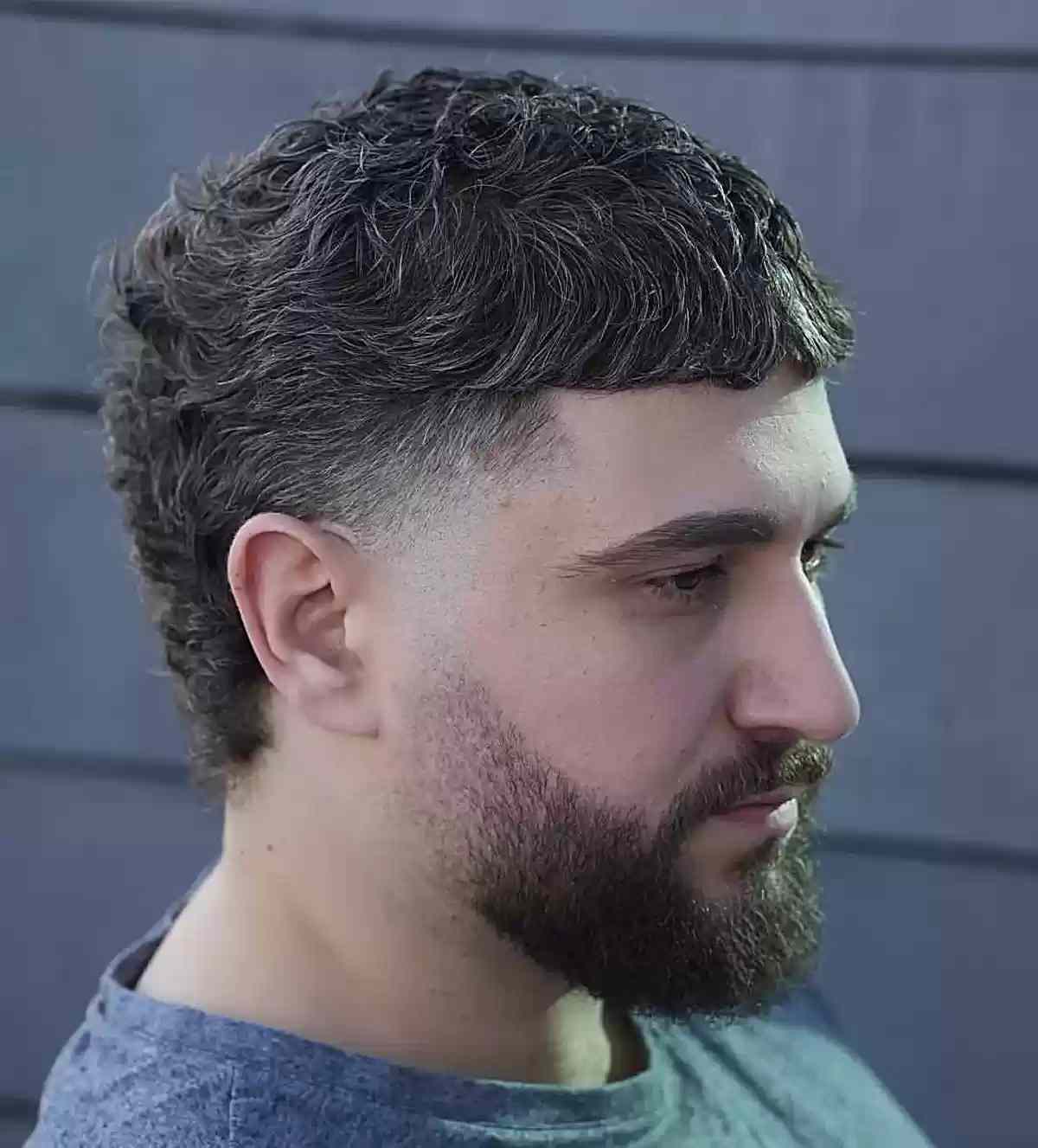 Thick Caesar Cut with a Temp Fade for Men with a beard and mustache
