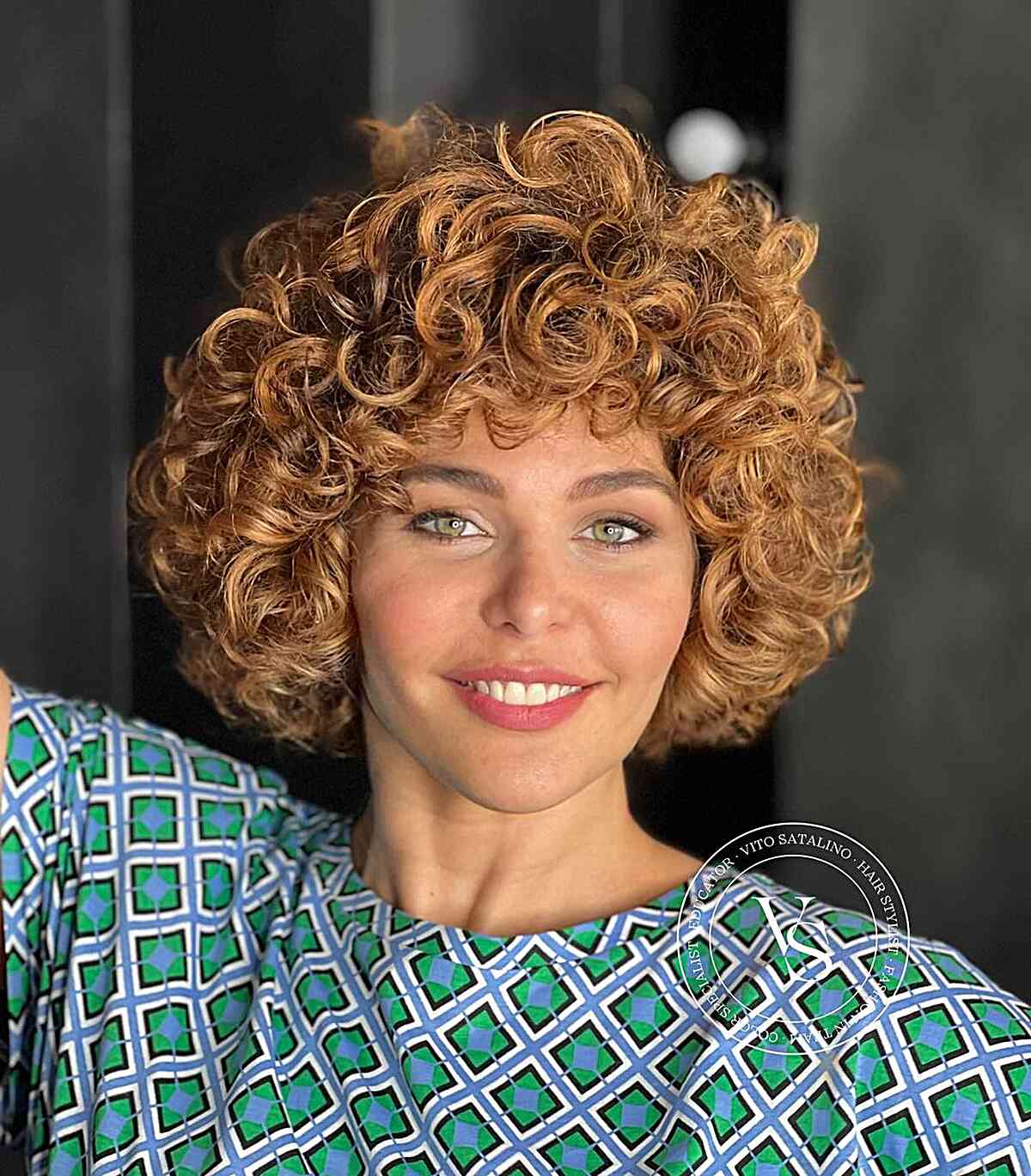 Thick Golden Brown Curls with Fringe for Short Hair