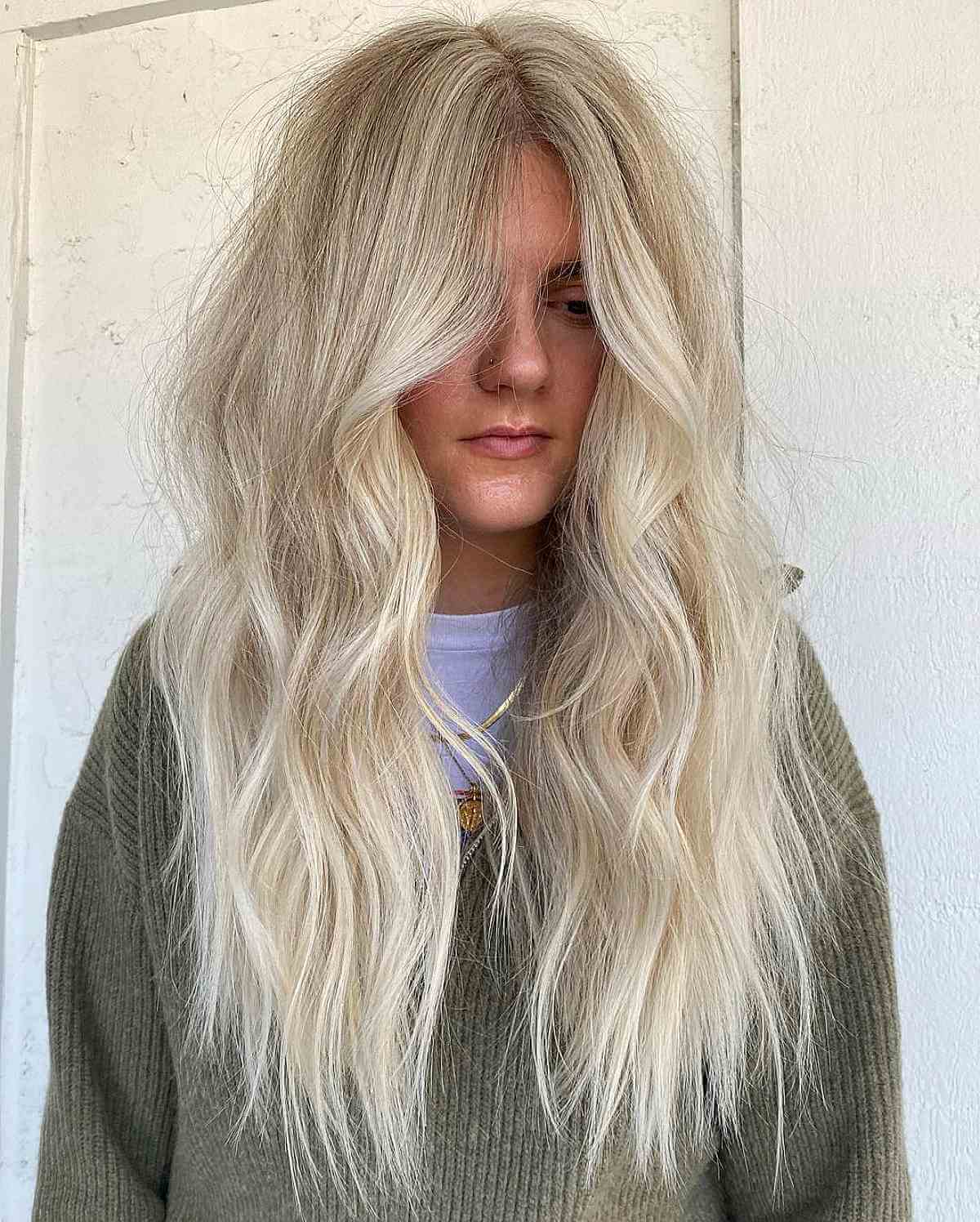Thick Middle Part Long Hair with Choppy Ends and Layers