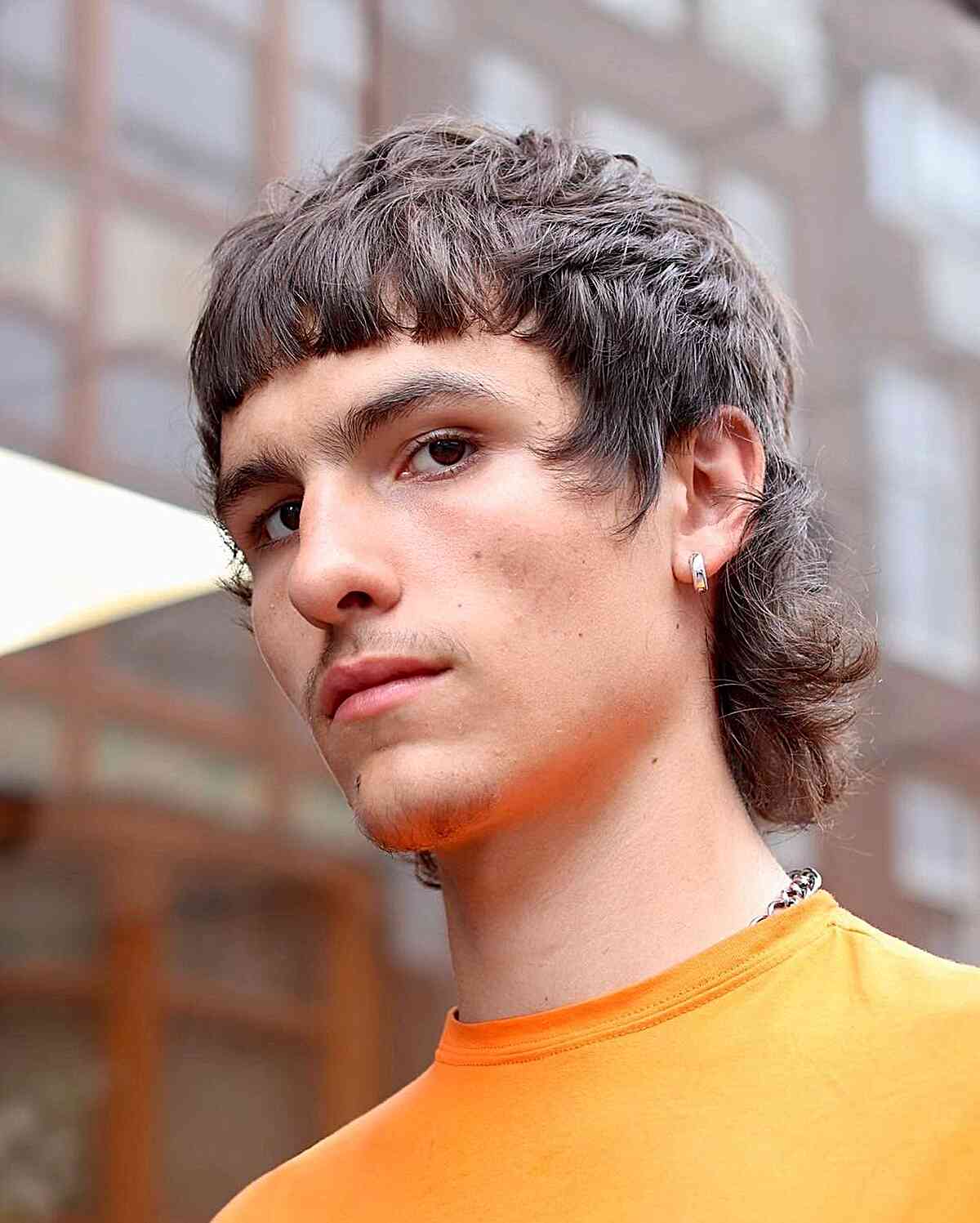 Thick Mullet with Mini Textured Bangs for Young Men