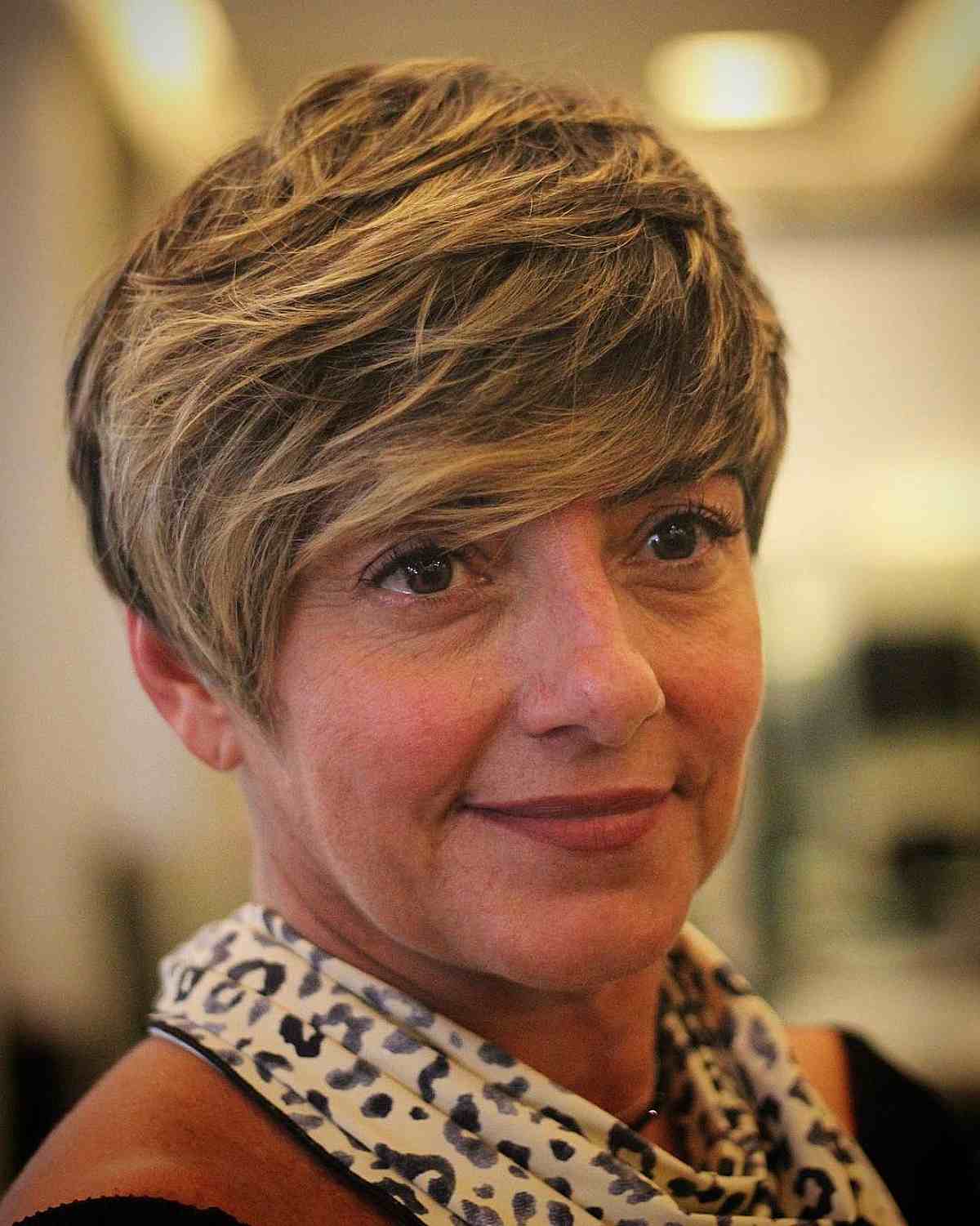 Thick Pixie with Side-Swept Bangs for Ladies 50 and Over