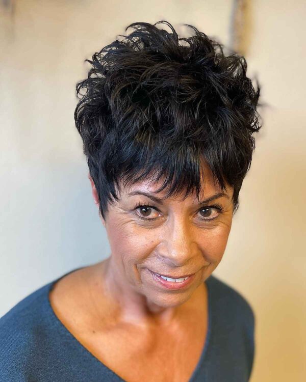 a thick shaggy pixie cut