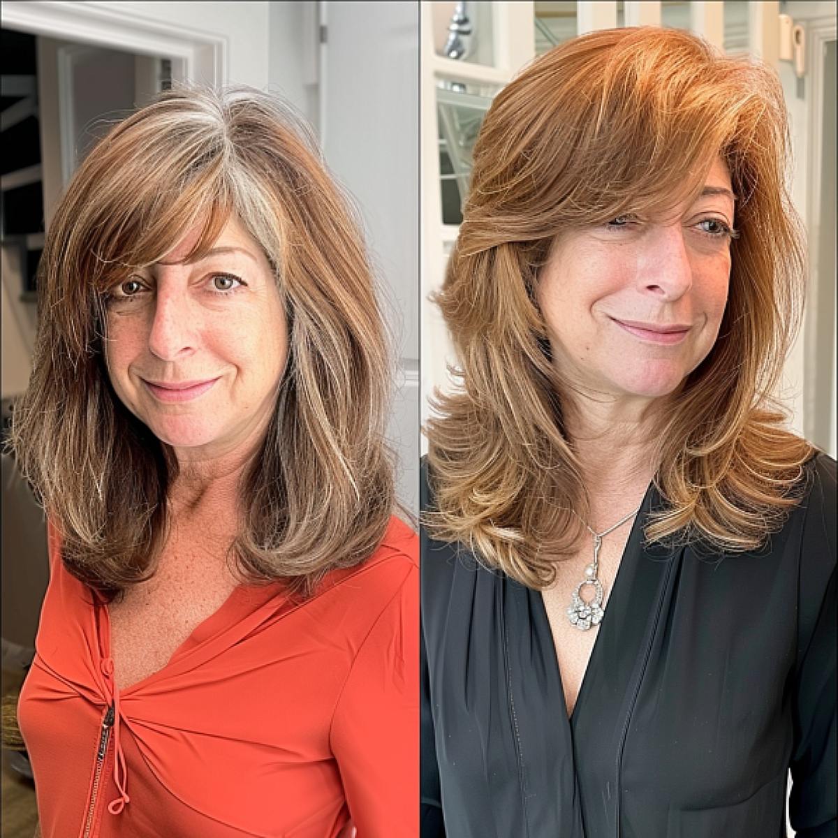 Thick Side Bangs on Thick Hair for 50-Year-Olds