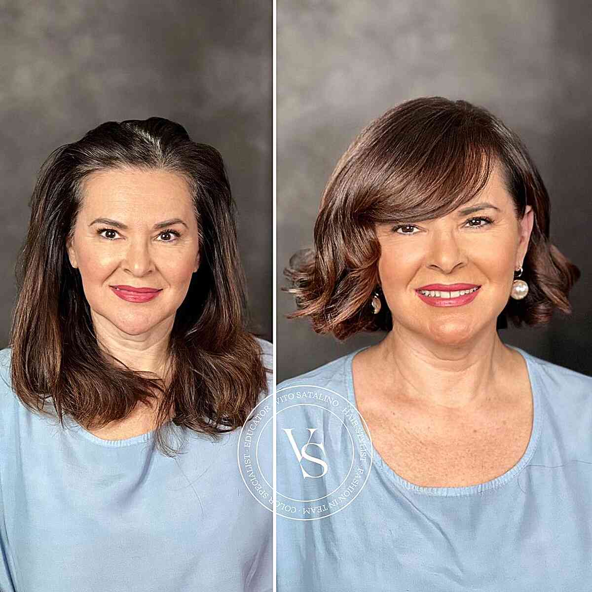 Thick Wavy Bob with Side Swept Fringe for Ladies Over 50