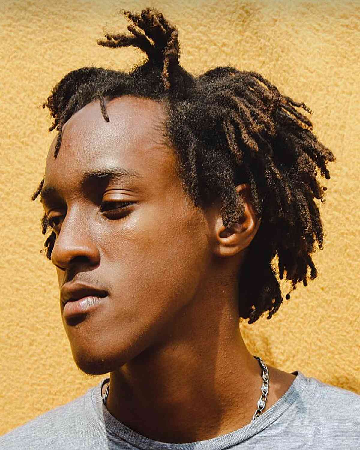 Thin Freeform Dreads with Layers for Black Men