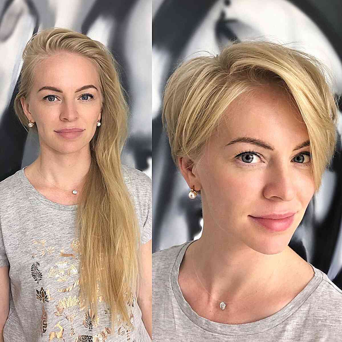 Blonde Thin Pixie with a Side Part