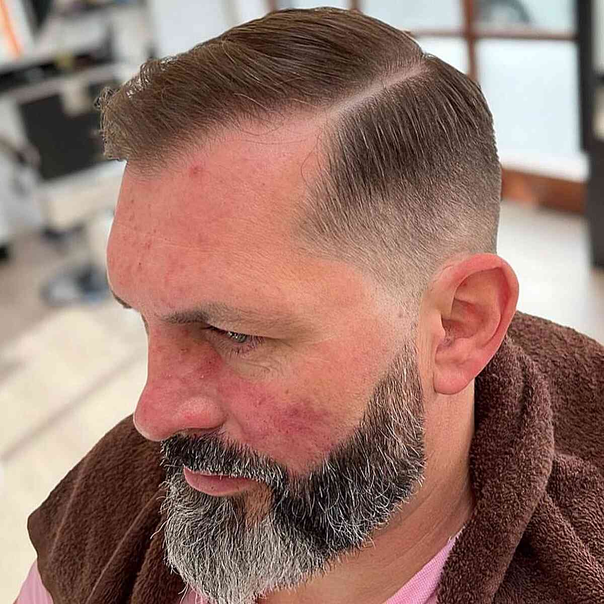 Thin Side-Swept Hair with a Taper Fade